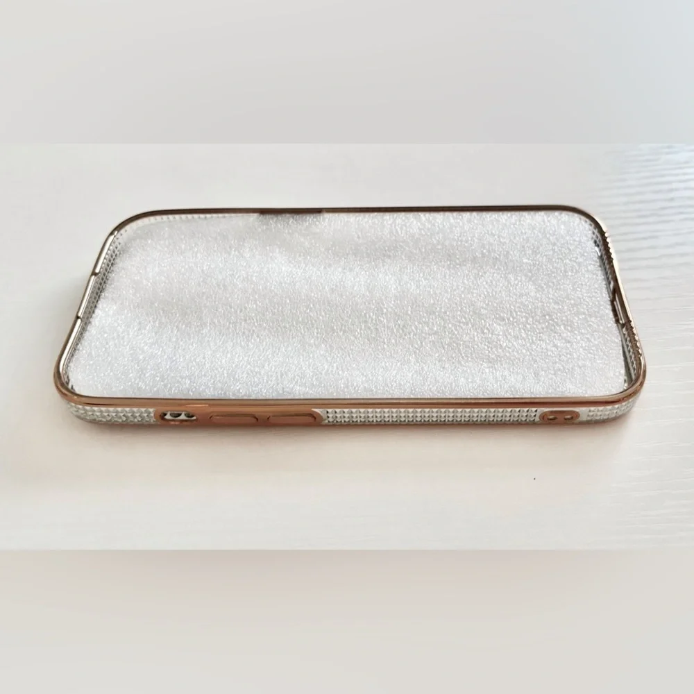 Gold Bling Crystal iPhone 15 Case - Mirror Protective Cover